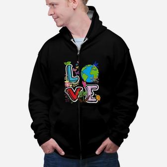 Love World Earth Day Environmental Gift Zip Up Hoodie - Seseable
