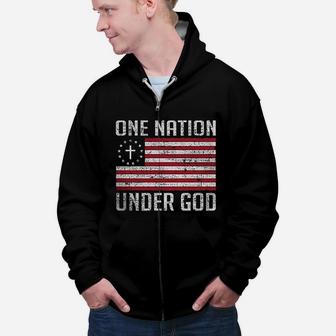 One Nation Under God USA American Flag Pride Zip Up Hoodie - Seseable