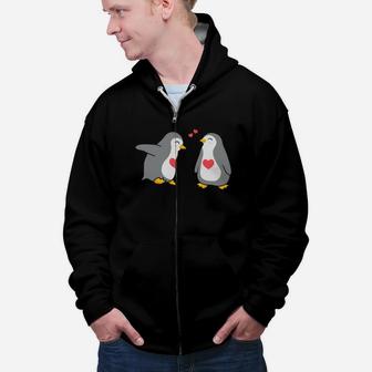 Penguin Couple In Love Valentine Gift Happy Valentines Day Zip Up Hoodie - Seseable