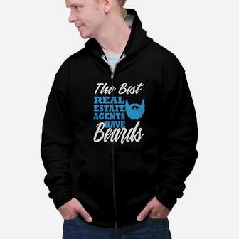 The Best Real Estate Agents Have Beard Funny Realtor Gift Zip Up Hoodie - Seseable