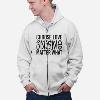 Choose Love Gnome Matter What Happy Valentines Day Zip Up Hoodie - Seseable