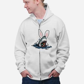 Funny Easter Shark Gift Idea Happy Easter Day Zip Up Hoodie - Seseable