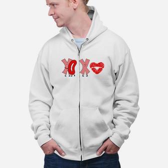 Xoxo Valentines Day Red Lips Gift Happy Valentines Day Zip Up Hoodie - Seseable