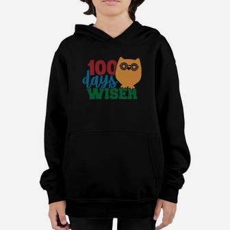 Cute Owl 100 Days Wiser Happy 100th Day Of School Youth Hoodie - Seseable