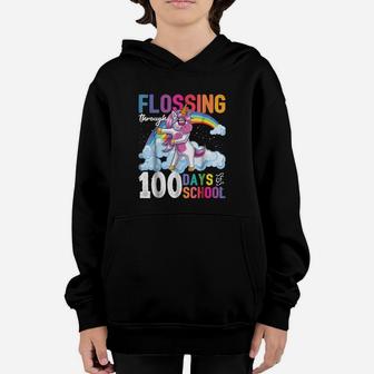 Flossing Through 100 Days Of School Flossing Unicorn Youth Hoodie - Seseable