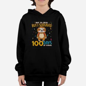 Funny Sloth Survived 100 Days School Boys Girls Gift Youth Hoodie - Seseable