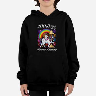 Happy 100 Days Of School For Girls Magical Unicorn And Dog Youth Hoodie - Seseable