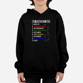 My Perfect Day Play Video Games And Save The Bees Youth Hoodie - Seseable