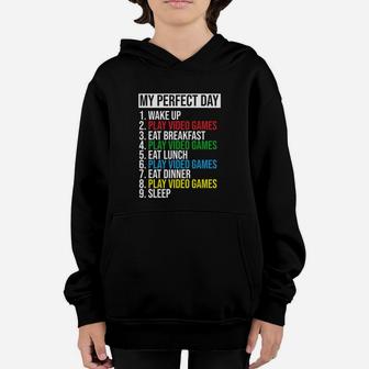 My Perfect Day Video Games Cool Gamer Play Video Games All Day Youth Hoodie - Seseable