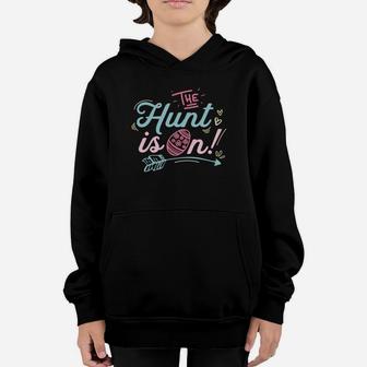 The Hunt Is On Easter Egg Hunting Boys Girls Kids Youth Hoodie - Seseable