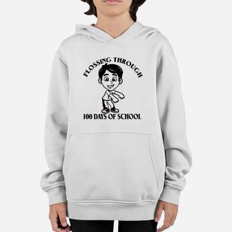 FLossing Through 100 Days Of School Boy Gift Youth Hoodie - Seseable