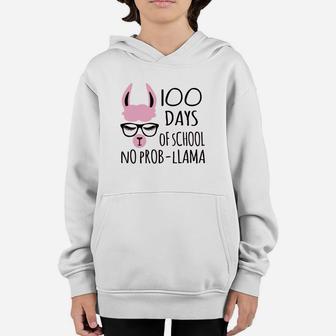 Funny Llama 100 Days Of School No Prob Llama Youth Hoodie - Seseable