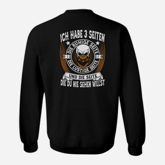 Schwarzes Herren Sweatshirt 3 Seiten: Ruhig, Lustig, Unbekannt - Seseable