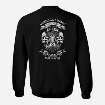 Schwarzes Herren-Sweatshirt mit germanischem Motiv und Schriftzug, Vikings Design - Seseable