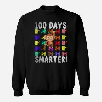 100 Days Smarter Cute Animal Monkey 100 Days Of School Sweatshirt | Crazezy