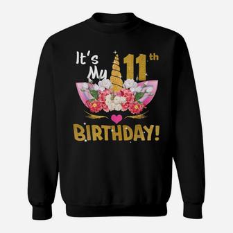 11Th Birthday Girl 11 Years Old Awesome Unicorn Flower Bday Sweatshirt | Crazezy UK