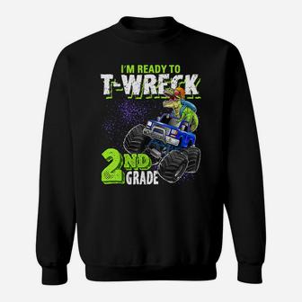 2Nd Grade Dinosaur Monster Truck Back To School Gift Boys Sweatshirt | Crazezy