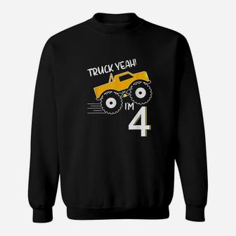 4Th Birthday Monster Truck Design Truck Yeah Im 4 Sweatshirt | Crazezy AU