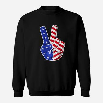4Th Of July American Flag Peace Sign Hand Patriotic Sweatshirt | Crazezy UK