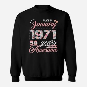50Th Birthday Floral Gift For Womens Born In January 1971 Sweatshirt | Crazezy