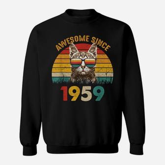 62Nd Birthday Gift Vintage Cat Mom & Dad Awesome Since 1959 Sweatshirt | Crazezy