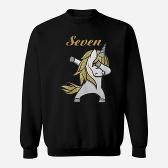 7Th Birthday 7 Years Old Golden Dancing Unicorn Sweatshirt | Crazezy
