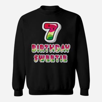7Th Birthday Sweetie Girl 7 Years Old Watermelon Party Sweatshirt | Crazezy UK