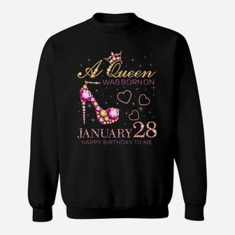 A Queen Was Born On January 28 Happy Birthday To Me Sweatshirt | Crazezy DE