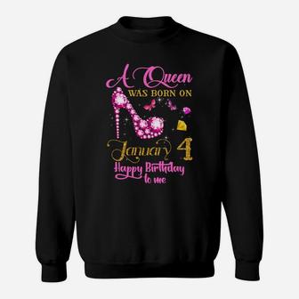 A Queen Was Born On January 4, 4Th January Birthday Gift V Sweatshirt Sweatshirt | Crazezy UK