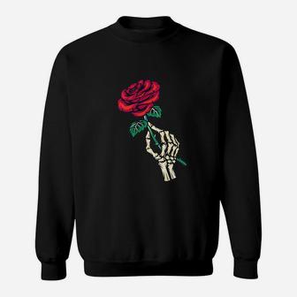 Aesthetic Streetwear Goth Skeleton Hand Red Rose Flower Gift Sweatshirt | Crazezy CA