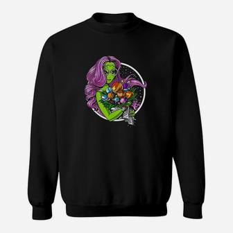 Alien Hippie Psychedelic Space Planets Flowers Women Sweatshirt | Crazezy AU