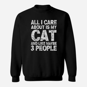 All I Care About Is My Cat And Like 3 People Funny Cat Lover Sweatshirt | Crazezy AU