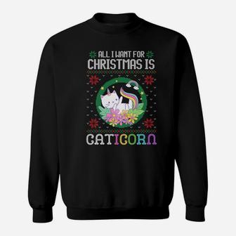 All I Want For Christmas Is A Unicorn Cat Caticorn Ugly Xmas Sweatshirt | Crazezy CA