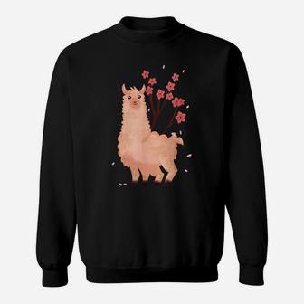 Alpaca Japanese Sakura Cherry Blossom Flower Vintage Cute Sweatshirt | Crazezy