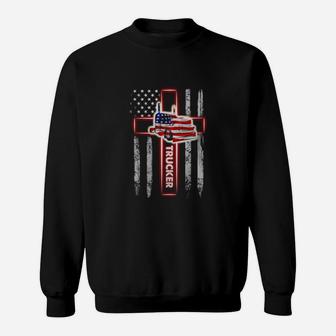 American Flag Trucker The Cross Sweatshirt - Thegiftio