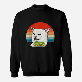 Angry Women Yelling At Confused Cat At Dinner Table Meme Sweatshirt | Crazezy CA