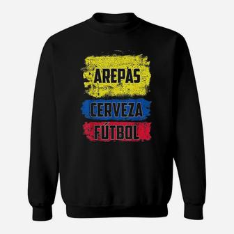 Arepas Cerveza Futbol Colombian Flag Sweatshirt - Thegiftio