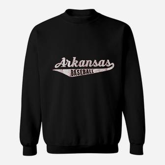 Arkansas Baseball Script Vintage Distressed Sweatshirt | Crazezy