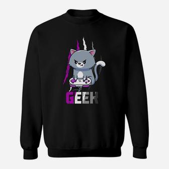 Asexual Geek Nerd Pride Lgbt Video Game Lovers Gift Cat Sweatshirt | Crazezy