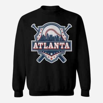 Atlanta Baseball Skyline Cityscape Classic Retro Baseball Sweatshirt | Crazezy