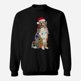 Australian Shepherd Aussi Christmas Lights Xmas Dog Lover Sweatshirt Sweatshirt | Crazezy