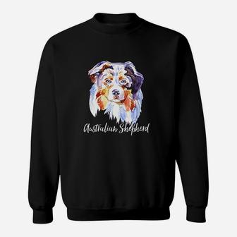 Australian Shepherd Gift Dog Face Art Painting Sweatshirt | Crazezy DE