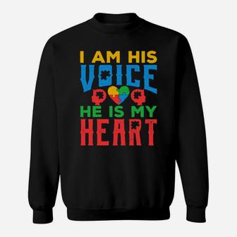 Autism Awareness Grandparents I Am His Voice He Is My Heart Sweatshirt - Monsterry AU