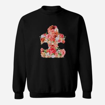 Autism Floral Puzzle Piece Autistic Art Sweatshirt - Monsterry