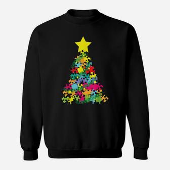 Autism Puzzle Pieces Tree Christmas Shirt Awareness Day Gift Sweatshirt | Crazezy