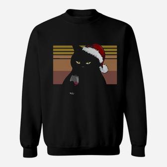 Awesome Black Cat Santa Drinking Wine Because Murder Is Wrong Vintage Sweatshirt - Monsterry