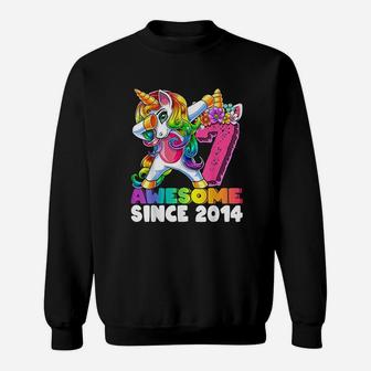 Awesome Since 2014 Dabbing Unicorn 7Th Birthday Sweatshirt | Crazezy UK