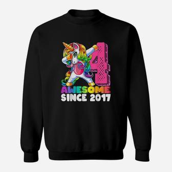 Awesome Since 2017 Dabbing Unicorn 4Th Birthday Gift Girls Sweatshirt | Crazezy