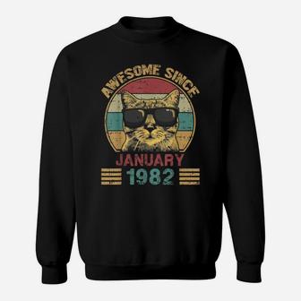 Awesome Since January 1982 40Th Birthday Gift Cat Lover Sweatshirt | Crazezy AU