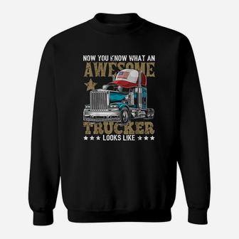 Awesome Trucker American Flag Truck Driver Trucker Hat Gift Sweatshirt | Crazezy